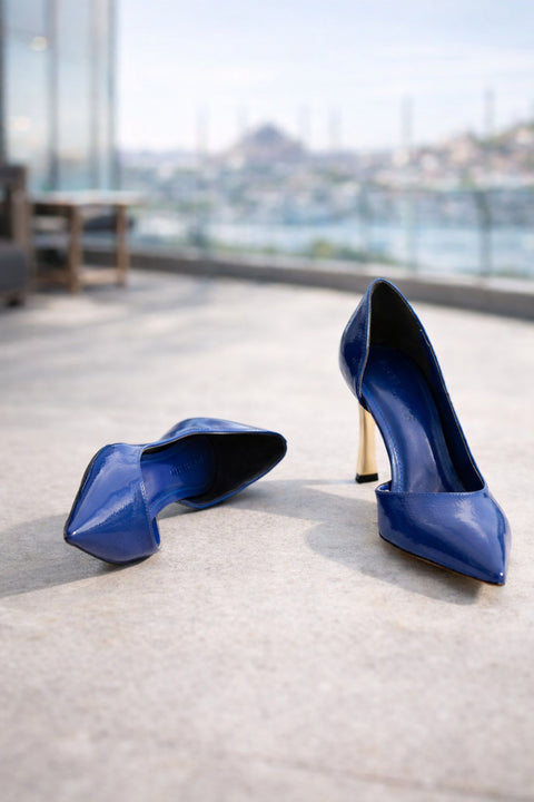 Rugan 9 Cm Altın Kaplama Kadın Topuklu Stiletto Ayakkabı Vegan Deri Günlük ve Özel Gün