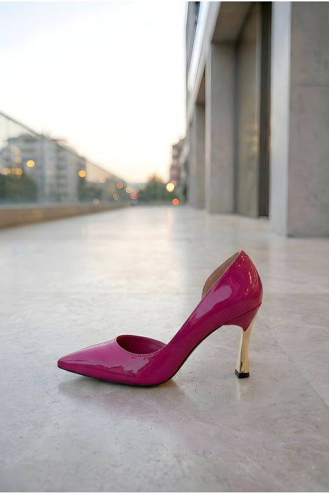 Rugan 9 Cm Altın Kaplama Kadın Topuklu Stiletto Ayakkabı Vegan Deri Günlük ve Özel Gün