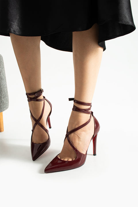 Rugan Bilekten Bağlamalı Sivri Burun Yüksek İnce Topuklu Kadın Stiletto Ayakkabı