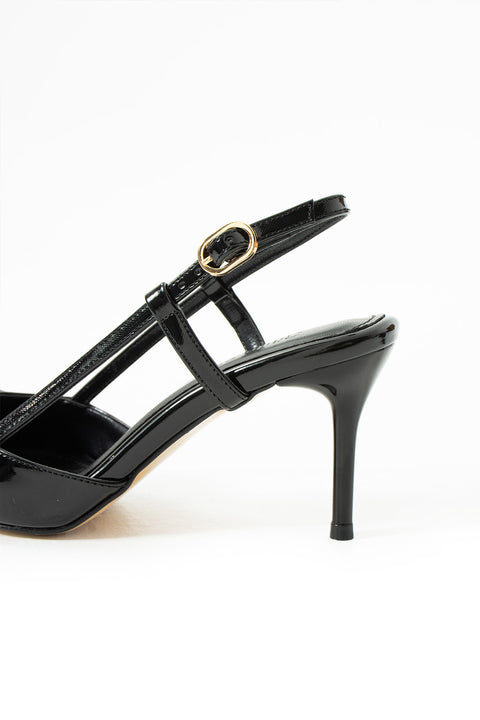 Parlak Bej Stiletto |Vegan Deri,7cm Topuklu, Bilekten Bantlı,Tokalı Sivri Burun Şık Topuklu Ayakkabı