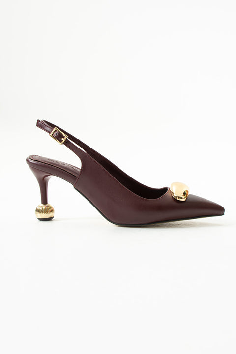 Vegan Deri Stiletto – 7cm İnce Topuklu Gold Detaylı Şık Günlük ve Ofis Uyumlu Kadın Ayakkabı