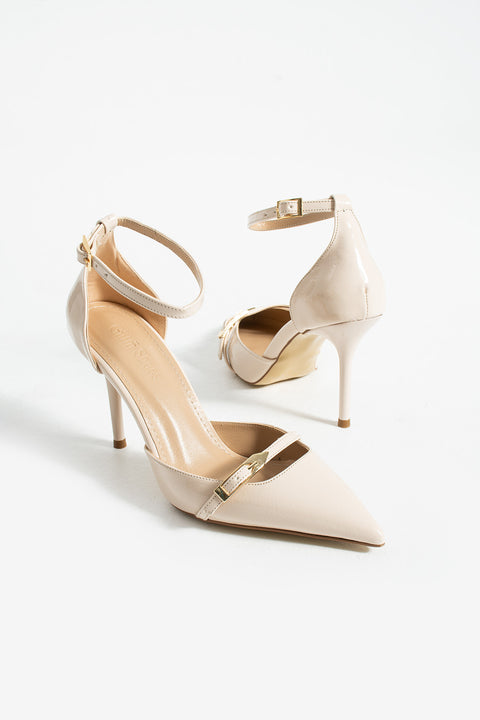 Parlak Kırışık Vegan Deri Stiletto – 9cm İnce Topuklu Sivri Burun Şık Kadın Ayakkabı