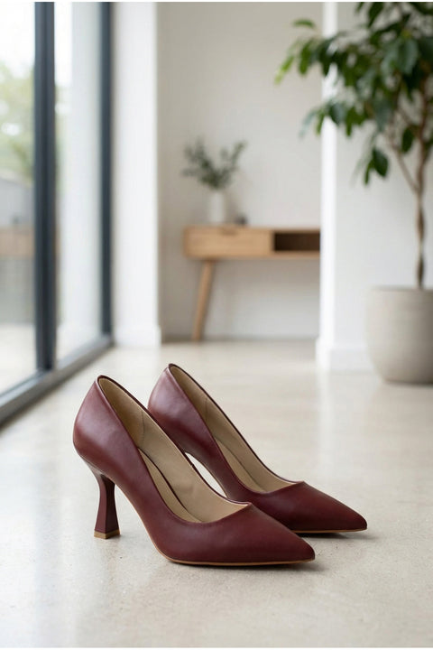 Mat Vegan Deri Sivri Burun Kavis Topuk Kadın Stiletto Ayakkabı | Günlük ve Davet Şıklığı