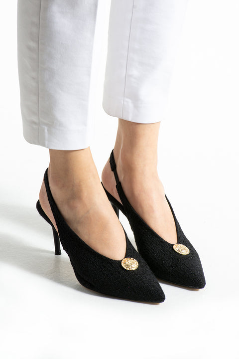 Kumaş Dokulu Tokalı Slingback Stiletto – İnce Topuklu Zarif ve Rahat Kadın Ayakkabı