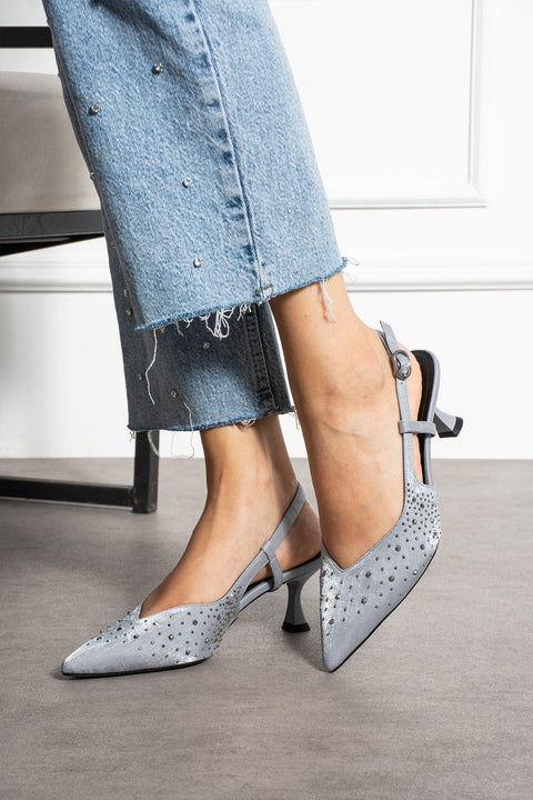 Taş Detaylı İnce Topuklu Slingback Stiletto – Şık ve Zarif Abiye Kadın Ayakkabı