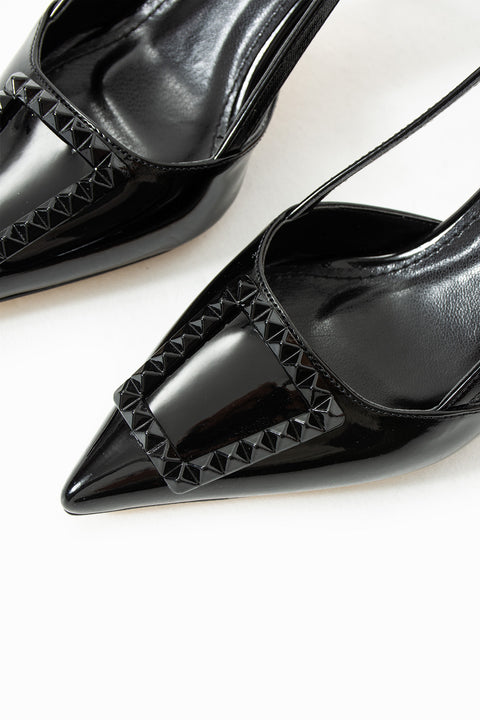 Parlak Bej Stiletto |Vegan Deri,7cm Topuklu, Bilekten Bantlı,Tokalı Sivri Burun Şık Topuklu Ayakkabı
