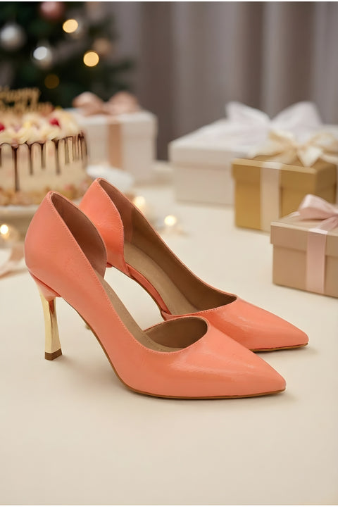 Rugan 9 Cm Altın Kaplama Kadın Topuklu Stiletto Ayakkabı Vegan Deri Günlük ve Özel Gün