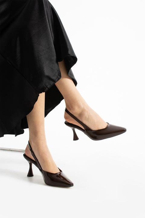 Vegan Deri Slingback Topuklu Ayakkabı – 8 cm Topuklu, Şık ve Zarif Klasik Model, Günlük ve Ofis Kombinlerine Uygun