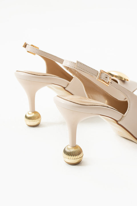 Vegan Deri Stiletto – 7cm İnce Topuklu Gold Detaylı Şık Günlük ve Ofis Uyumlu Kadın Ayakkabı