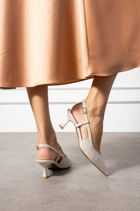 Taş Detaylı İnce Topuklu Slingback Stiletto – Şık ve Zarif Abiye Kadın Ayakkabı