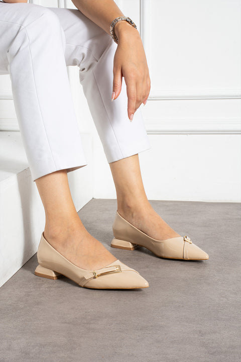 Tokalı Sivri Burun Düşük Blok Topuk Kadın Babet Ayakkabı