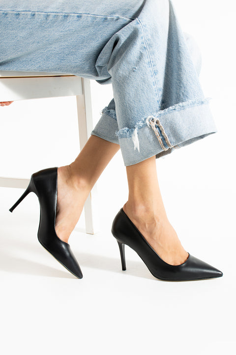 Vegan Deri Mat 9cm Topuklu Hafızalı Pedli Rahat Kalıp Sivri Burun Kadın Stiletto