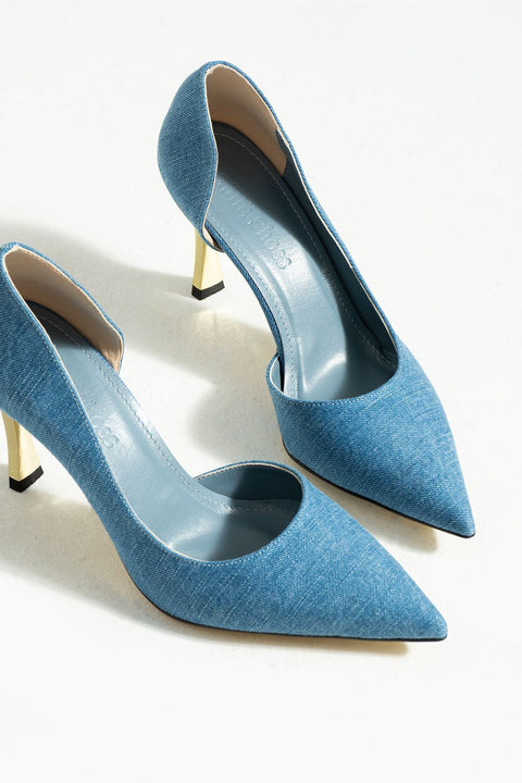 Rugan 9 Cm Altın Kaplama Kadın Topuklu Stiletto Ayakkabı Vegan Deri Günlük ve Özel Gün