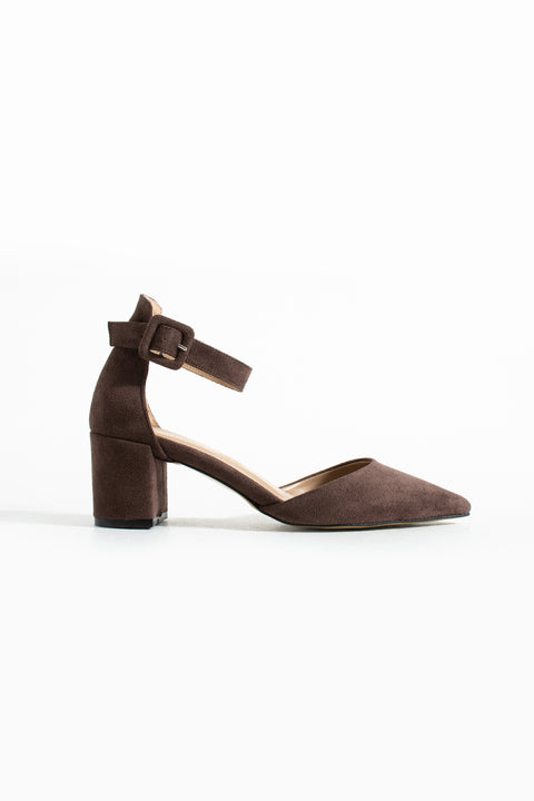 Kadın Nude Kalın Topuklu Bilekten Bağcıklı Sivri Burun Klasik Günlük ve Abiye Ayakkabı