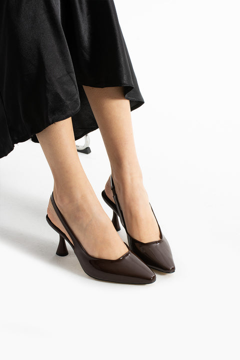 Vegan Deri Slingback Topuklu Ayakkabı – 8 cm Topuklu, Şık ve Zarif Klasik Model, Günlük ve Ofis Kombinlerine Uygun