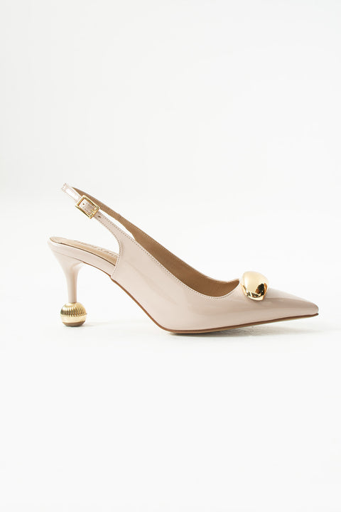 Vegan Deri Stiletto – 7cm İnce Topuklu Gold Detaylı Şık Günlük ve Ofis Uyumlu Kadın Ayakkabı
