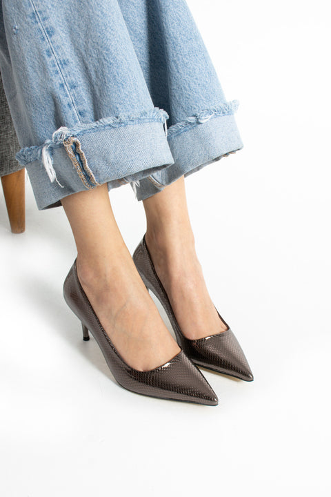 Yılan Desenli Vegan Deri Stiletto – 7cm İnce Topuklu Sivri Burun Şık ve Rahat Kadın Ayakkabı