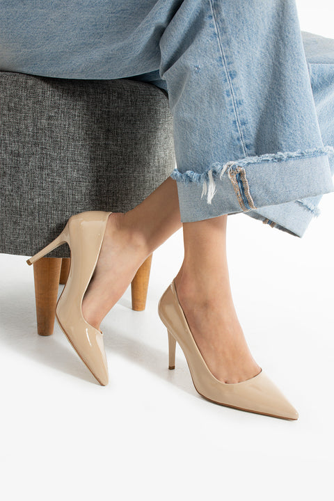 Vegan Deri Mat 9cm Topuklu Hafızalı Pedli Rahat Kalıp Sivri Burun Kadın Stiletto