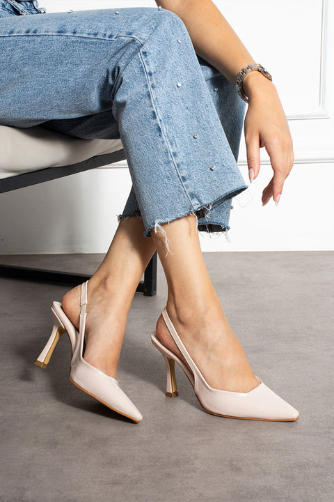 Slingback İnce Topuklu Ayakkabı Kadın Sivri Burun Şık Günlük Ofis Abiye Model