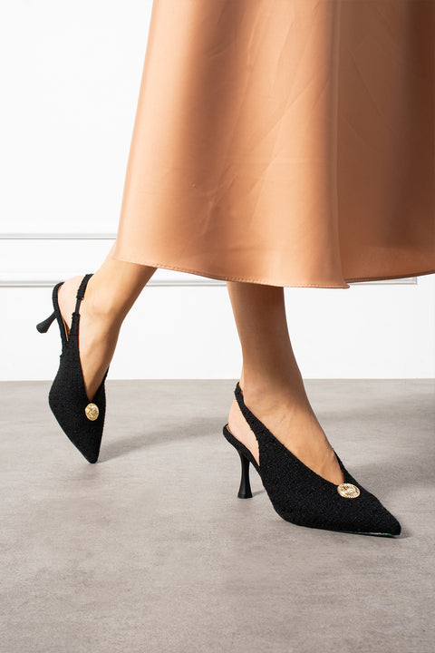 Düğme Detaylı Slingback İnce Topuklu Kadın Stiletto – Şık ve Zarif Abiye Ayakkabı