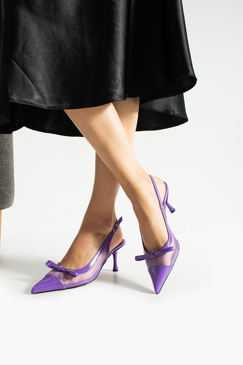 Rugan Şeffaf Detaylı Fiyonklu Stiletto – 7 cm İnce Topuklu Zarif Abiye ve Günlük Ayakkabı