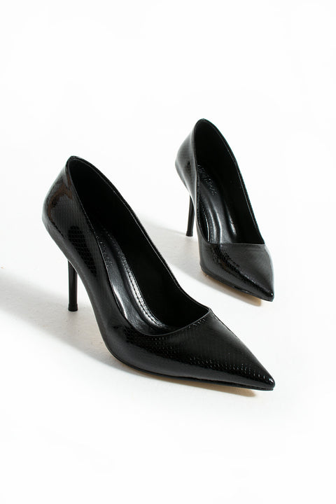 Yılan Desenli Vegan Deri Stiletto – 9cm İnce Topuklu Sivri Burun Şık Kadın Ayakkabı