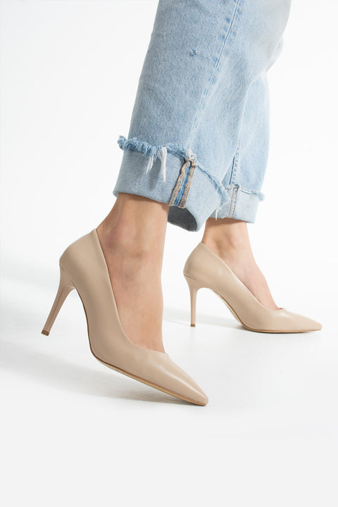 Vegan Deri Mat 9cm Topuklu Hafızalı Pedli Rahat Kalıp Sivri Burun Kadın Stiletto