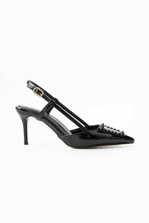 Parlak Bej Stiletto |Vegan Deri,7cm Topuklu, Bilekten Bantlı,Tokalı Sivri Burun Şık Topuklu Ayakkabı