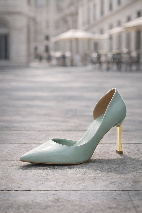Rugan 9 Cm Altın Kaplama Kadın Topuklu Stiletto Ayakkabı Vegan Deri Günlük ve Özel Gün