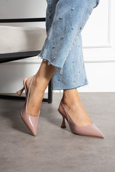 Rugan Sivri Burun Açık Yan Bantlı İnce Topuklu Kadın Stiletto Abiye Ayakkabı