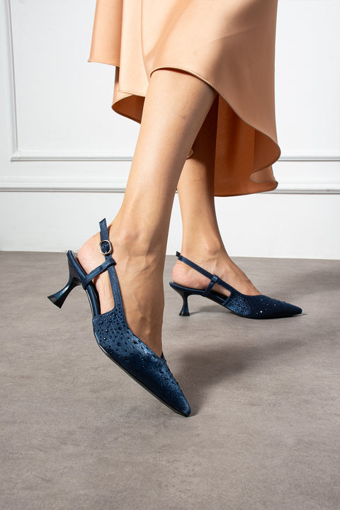 Taş Detaylı İnce Topuklu Slingback Stiletto – Şık ve Zarif Abiye Kadın Ayakkabı