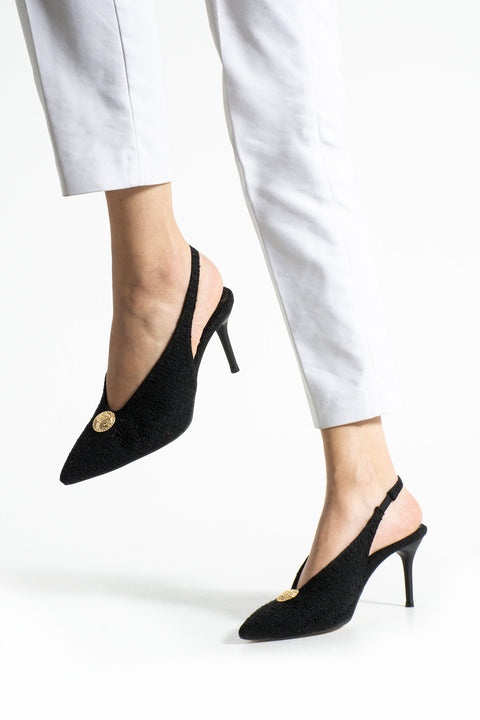 Kumaş Dokulu Tokalı Slingback Stiletto – İnce Topuklu Zarif ve Rahat Kadın Ayakkabı