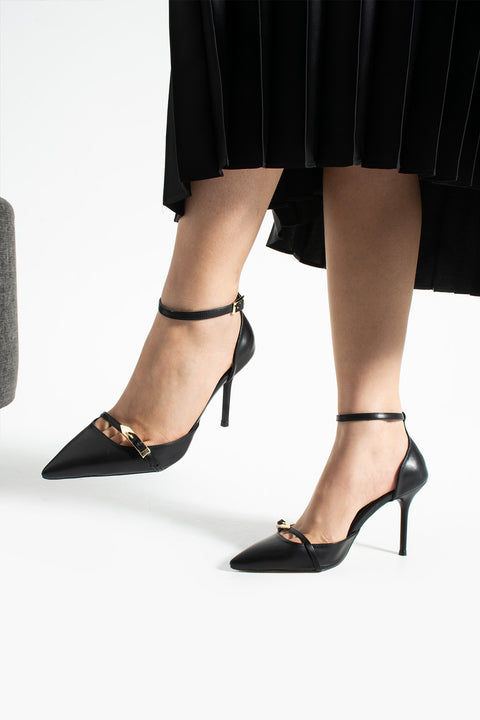 Parlak Kırışık Vegan Deri Stiletto – 9cm İnce Topuklu Sivri Burun Şık Kadın Ayakkabı