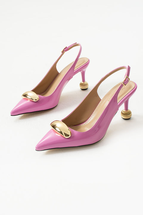Vegan Deri Stiletto – 7cm İnce Topuklu Gold Detaylı Şık Günlük ve Ofis Uyumlu Kadın Ayakkabı
