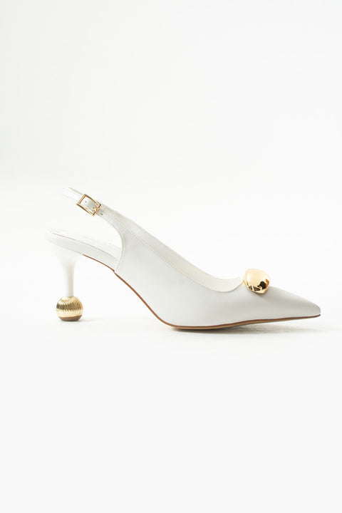 Vegan Deri Stiletto – 7cm İnce Topuklu Gold Detaylı Şık Günlük ve Ofis Uyumlu Kadın Ayakkabı