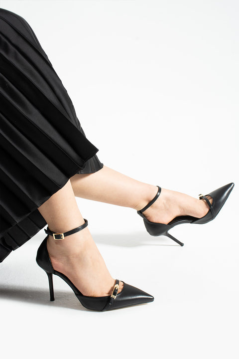Parlak Kırışık Vegan Deri Stiletto – 9cm İnce Topuklu Sivri Burun Şık Kadın Ayakkabı