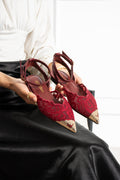Bordo Dantel İşlemeli Slingback Kadın Babet