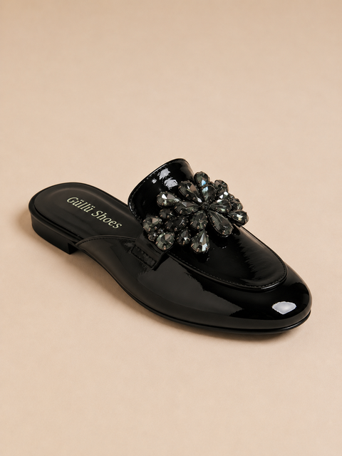 Taş İşlemeli Çiçek Detaylı Rugan Slip-On Terlik