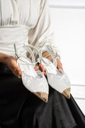 Beyaz Dantel İşlemeli Slingback Kadın Babet